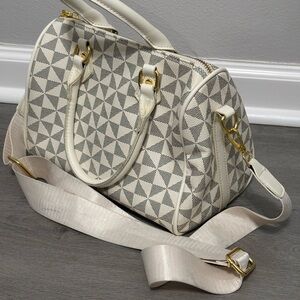 Geometric Patterned White and Gold Women's Bag